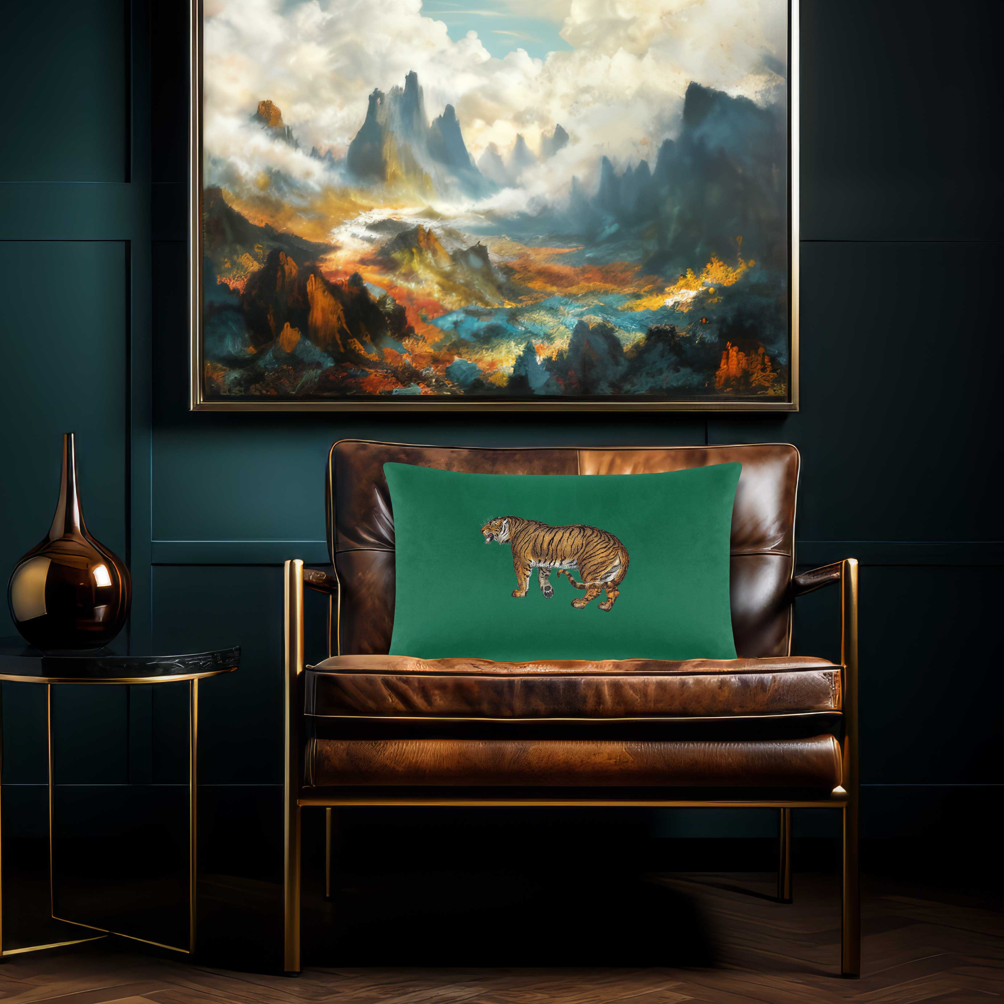 Tiger | Sustainable Velvet Rectangle Cushion - Emerald Green 50 x 30 cm Cover Only by Izabela Peters