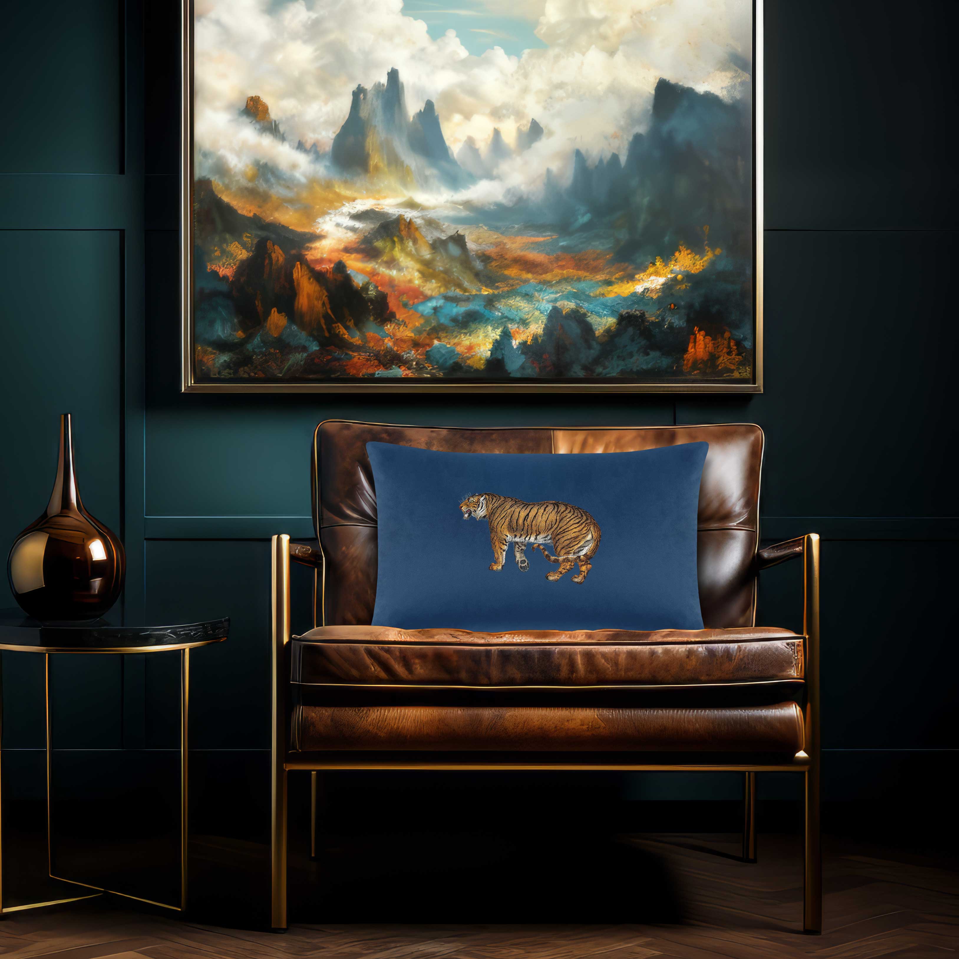 Tiger | Sustainable Velvet Rectangle Cushion - Estate Blue 50 x 30 cm Cover Only by Izabela Peters