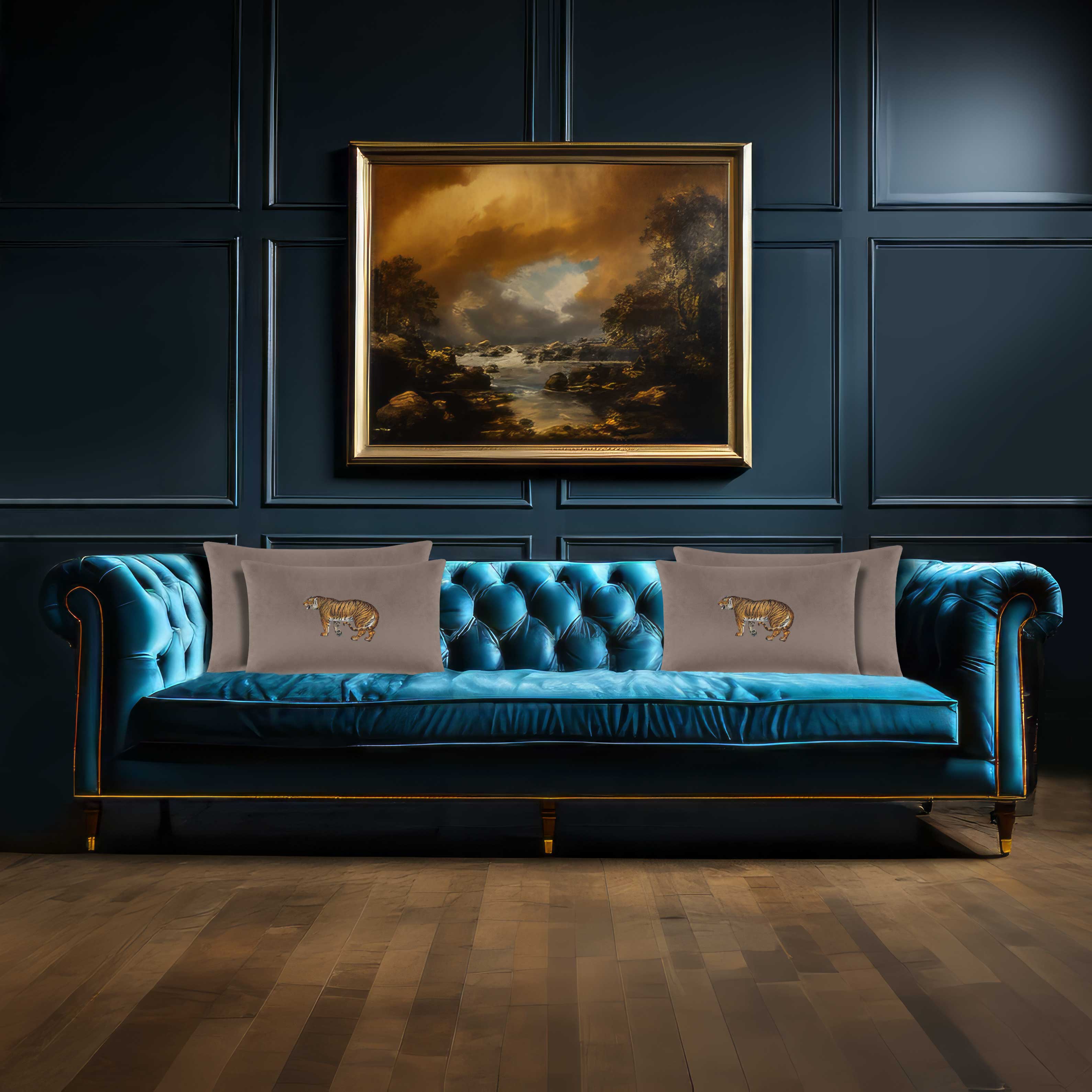 Tiger | Sustainable Velvet Rectangle Cushion in Dovedale Stone 50 x 30 cm Cover Only | Izabela Peters