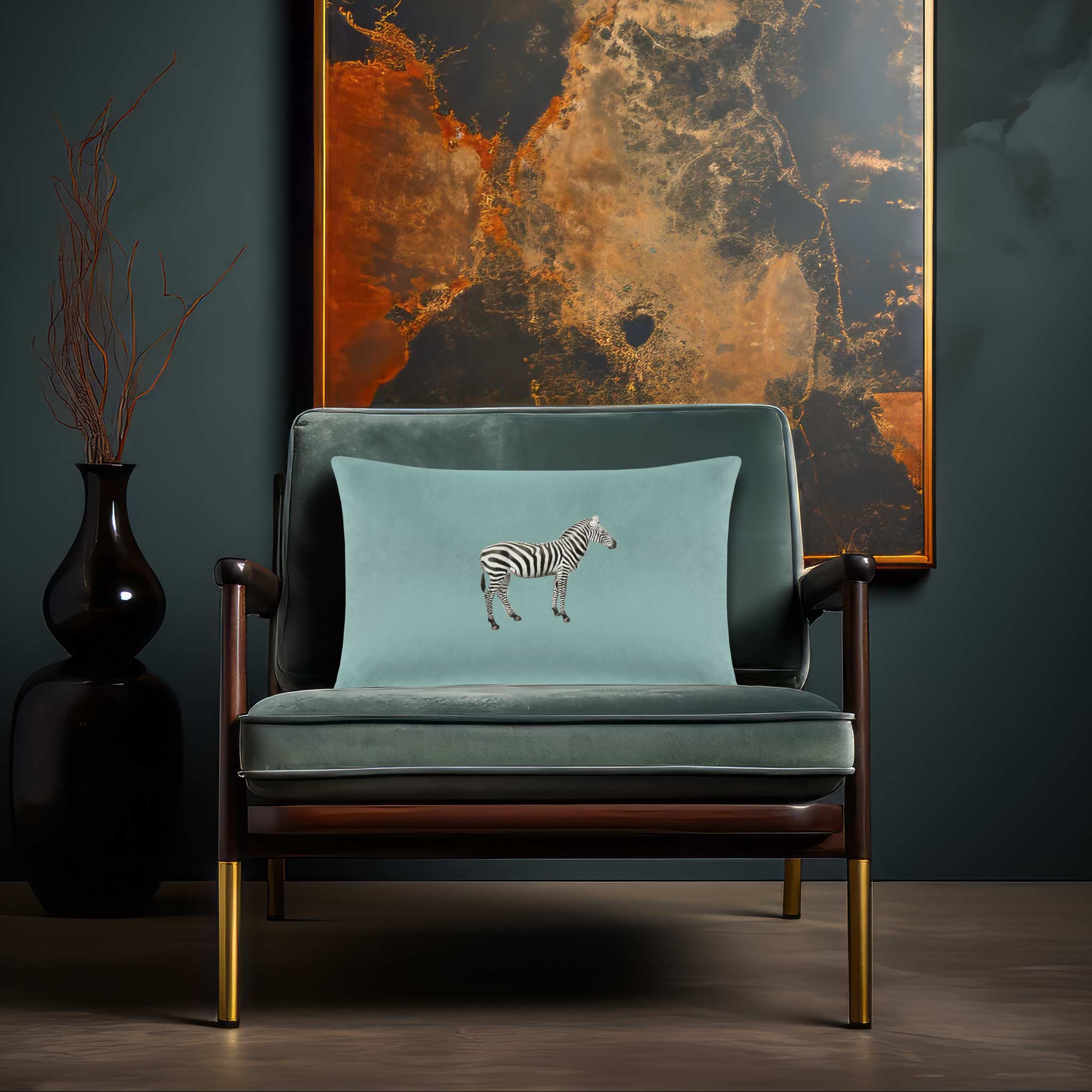 Zebra | Sustainable Velvet Rectangle Cushion - Blue Surf 50 x 30 cm Cover Only by Izabela Peters