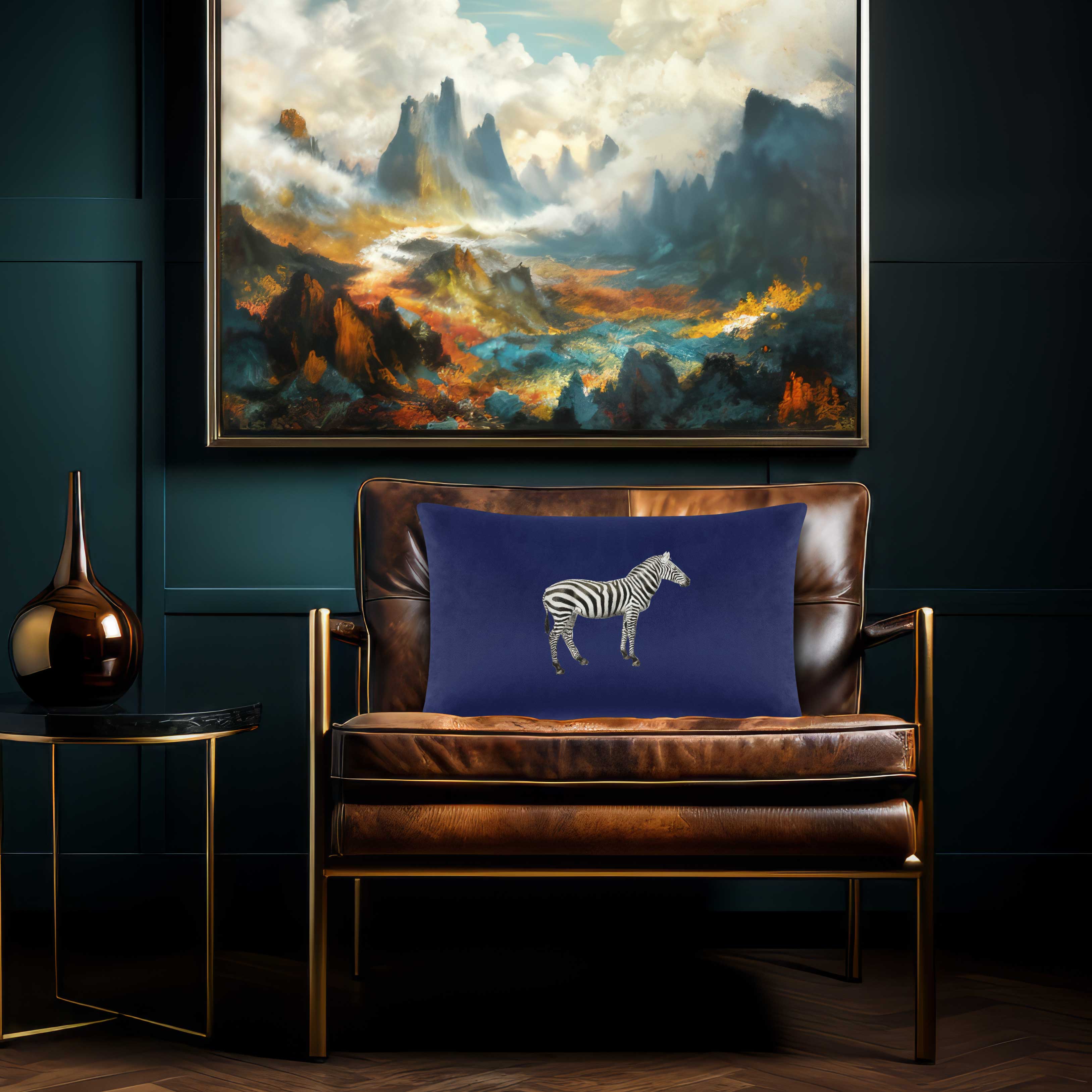 Zebra | Sustainable Velvet Rectangle Cushion in Midnight 50 x 30 cm Cover Only | Izabela Peters