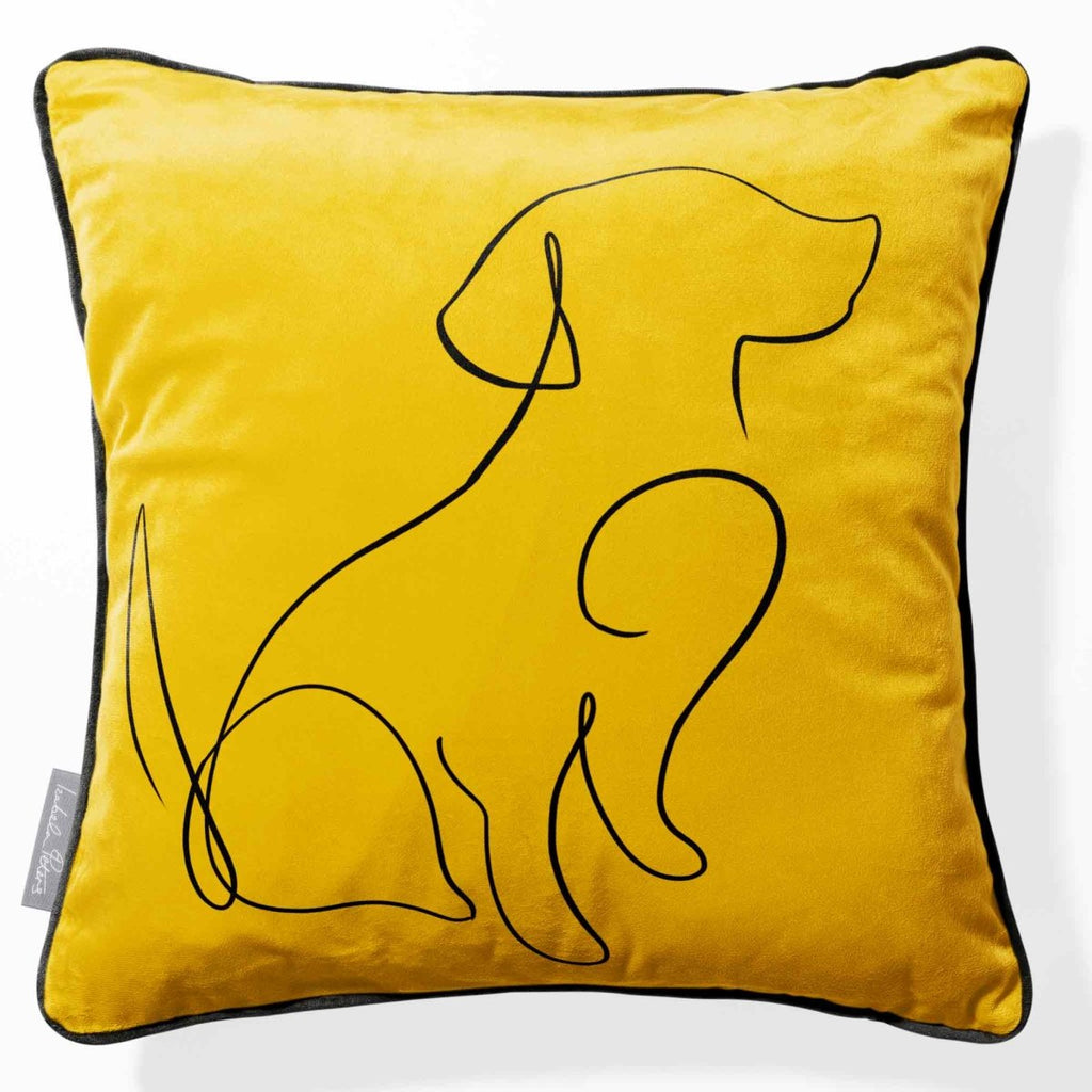 Dog | Sustainable Velvet Cushion - Mustard Ochre 40 x 40 cm Piped by Izabela Peters