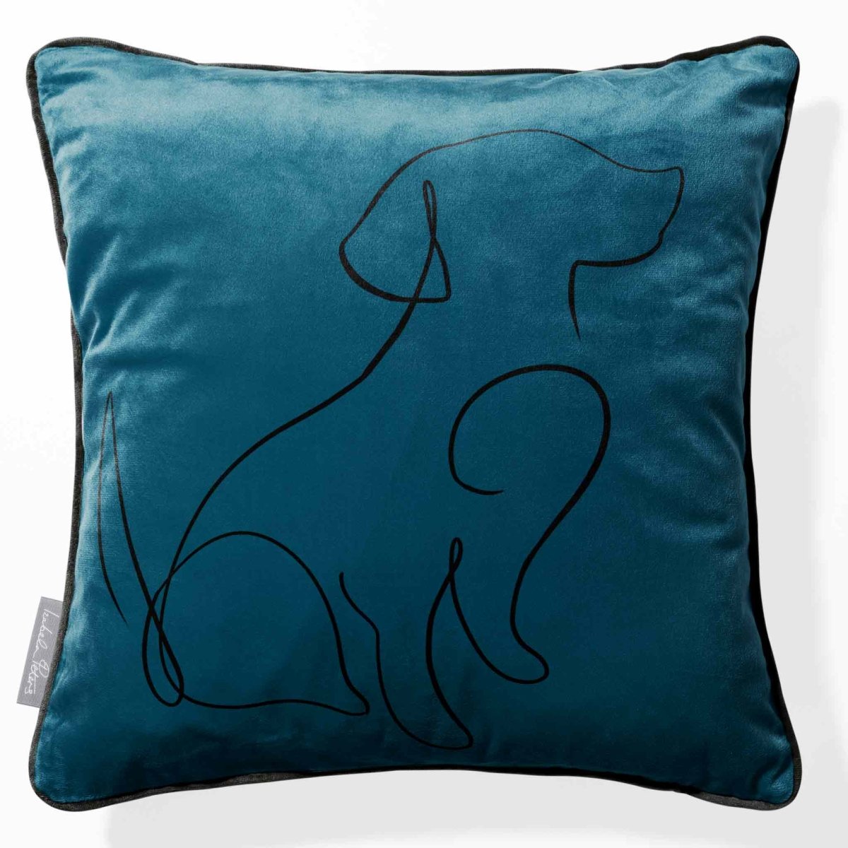 Dog | Sustainable Velvet Cushion - Teal 40 x 40 cm Piped by Izabela Peters