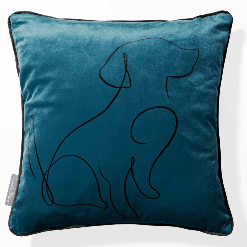 Dog | Sustainable Velvet Cushion - Teal 40 x 40 cm Piped by Izabela Peters