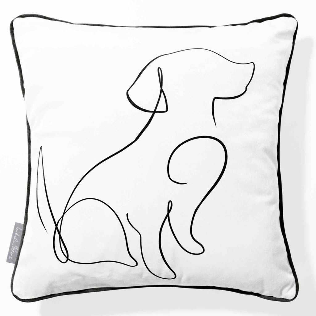Dog | Sustainable Velvet Cushion - White & Black 40 x 40 cm Piped by Izabela Peters
