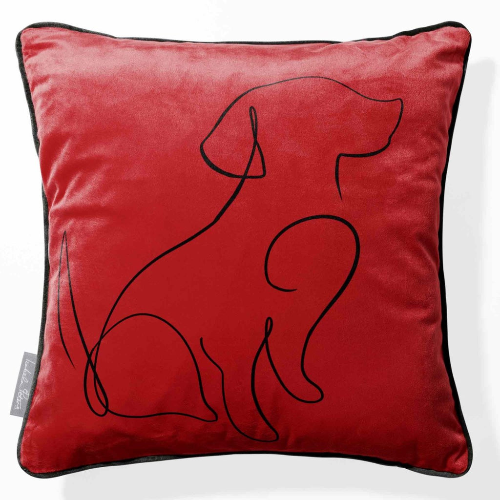Dog | Sustainable Velvet Cushion - Crimson Muse 40 x 40 cm Piped by Izabela Peters