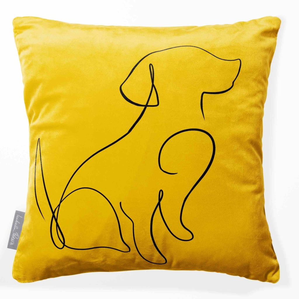 Dog | Sustainable Velvet Cushion - Mustard Ochre 40 x 40 cm Standard by Izabela Peters