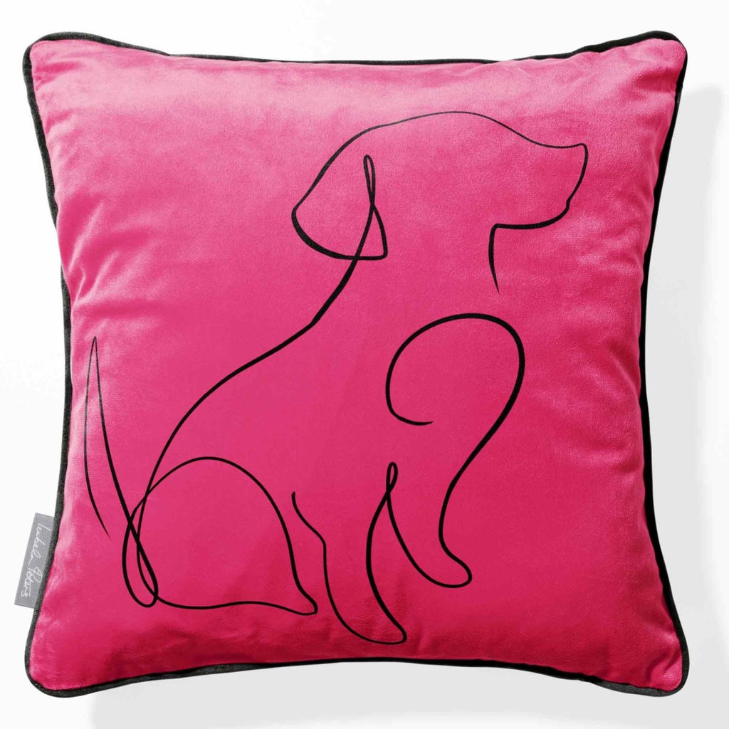 Dog | Sustainable Velvet Cushion - Hot Pink 40 x 40 cm Piped by Izabela Peters