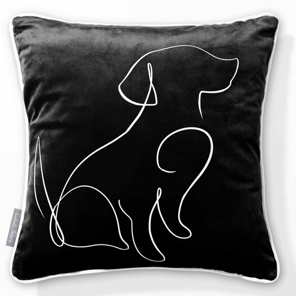 Dog | Sustainable Velvet Cushion - Black & White 40 x 40 cm Piped by Izabela Peters