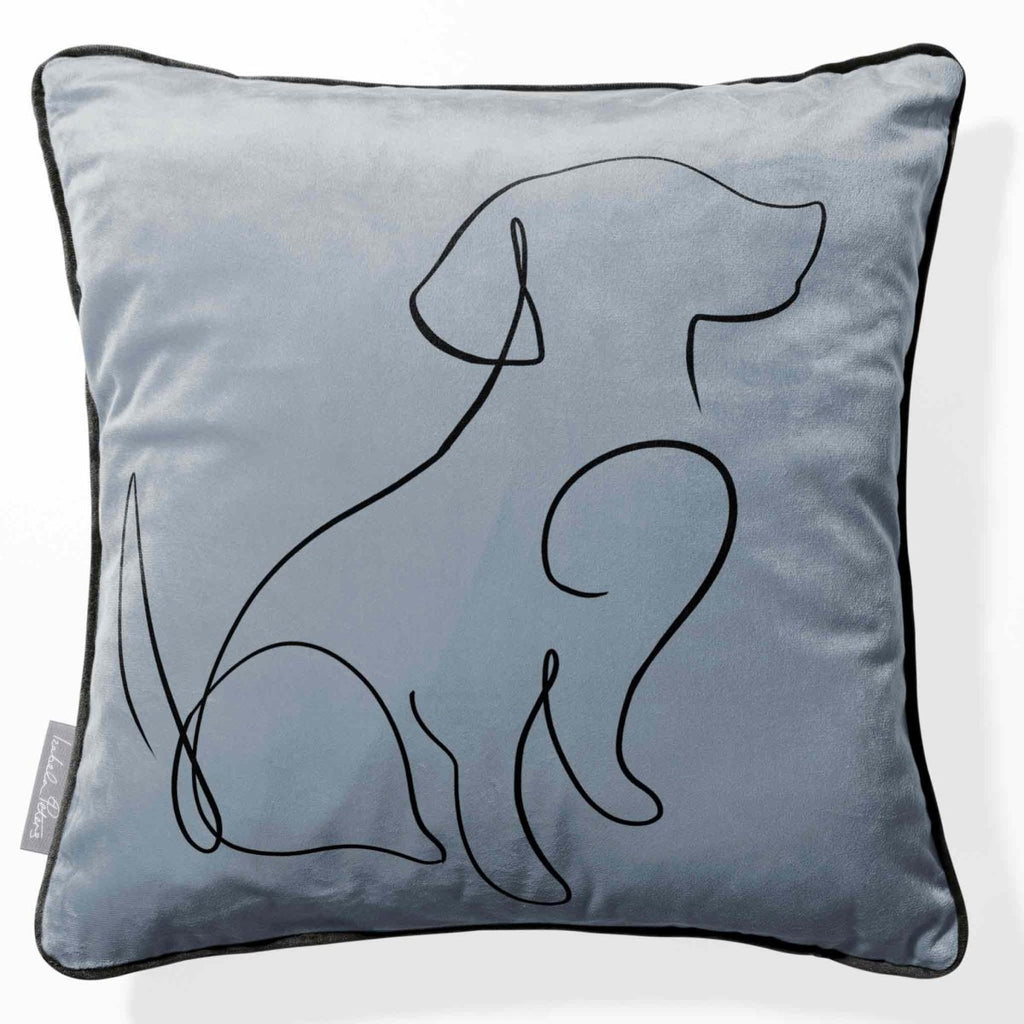 Dog | Sustainable Velvet Cushion - French Grey 40 x 40 cm Piped by Izabela Peters