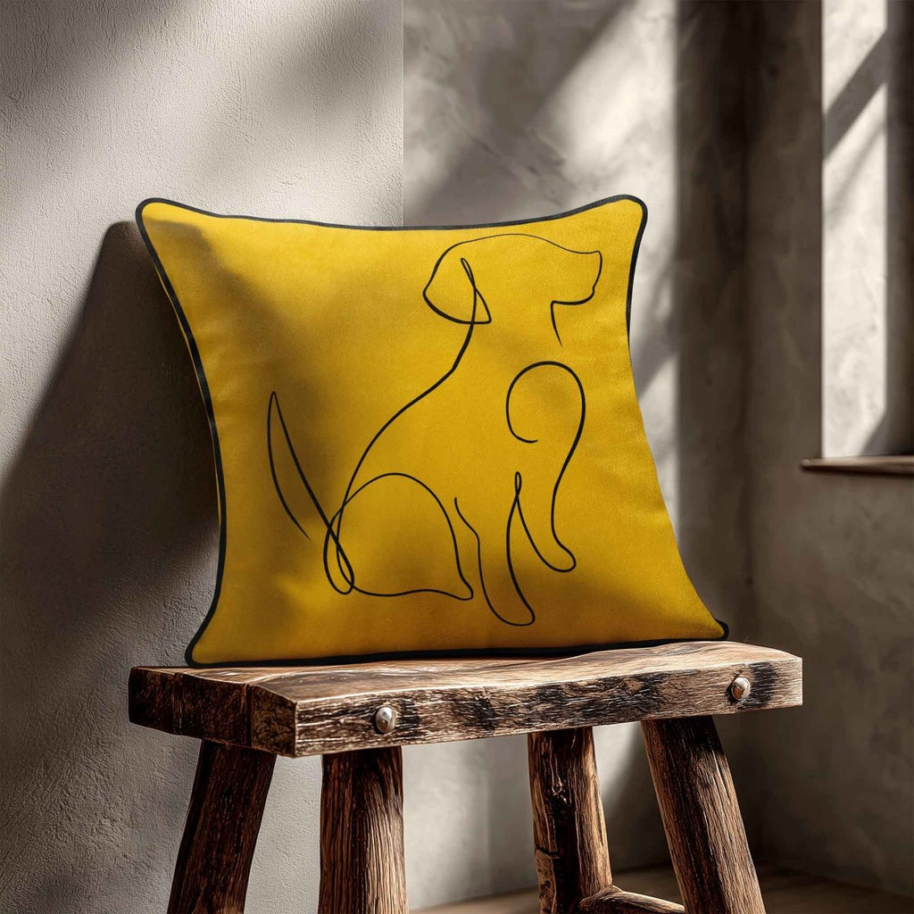 Dog | Sustainable Velvet Cushion - Mustard Ochre 40 x 40 cm Standard by Izabela Peters
