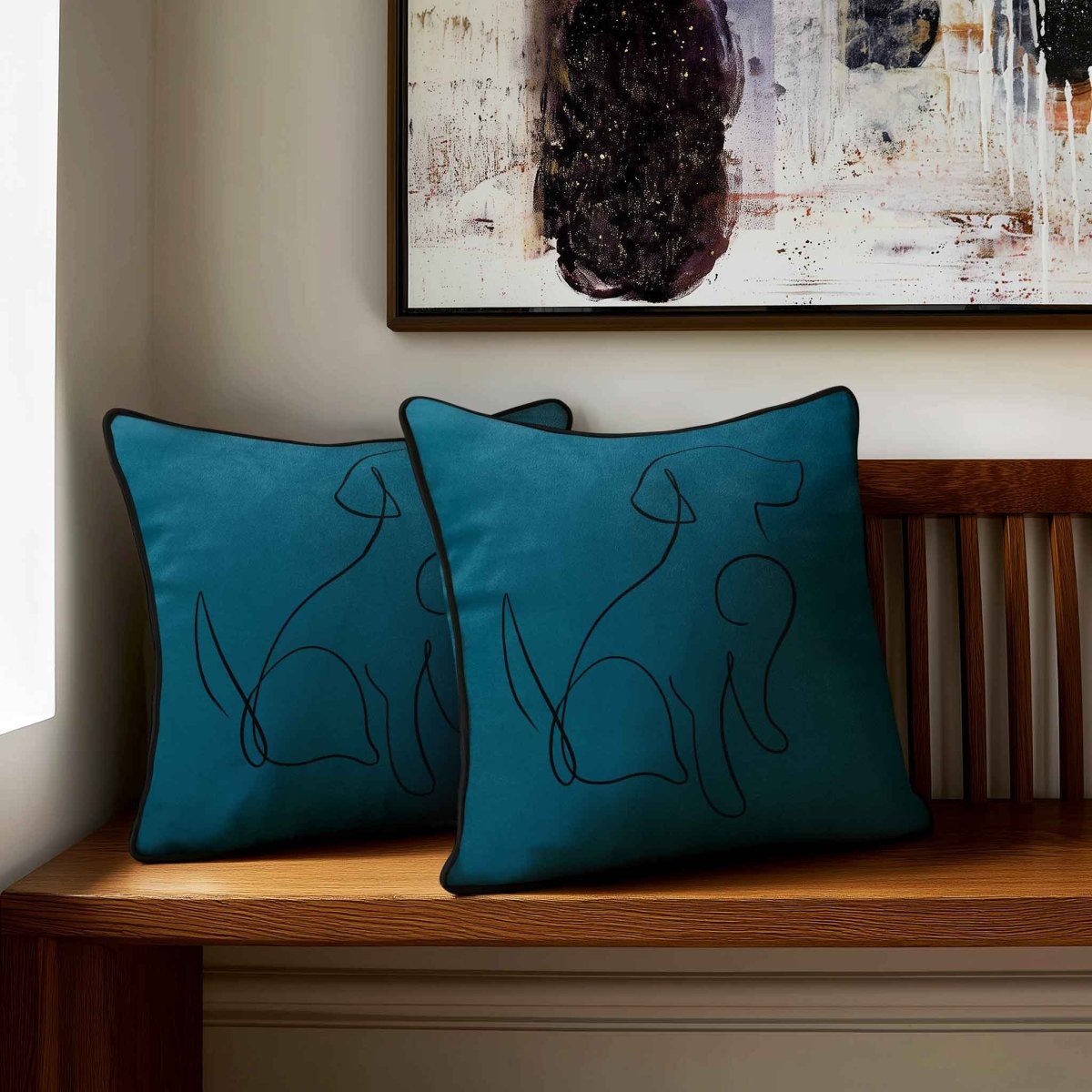 Dog | Sustainable Velvet Cushion - Teal 40 x 40 cm Standard by Izabela Peters