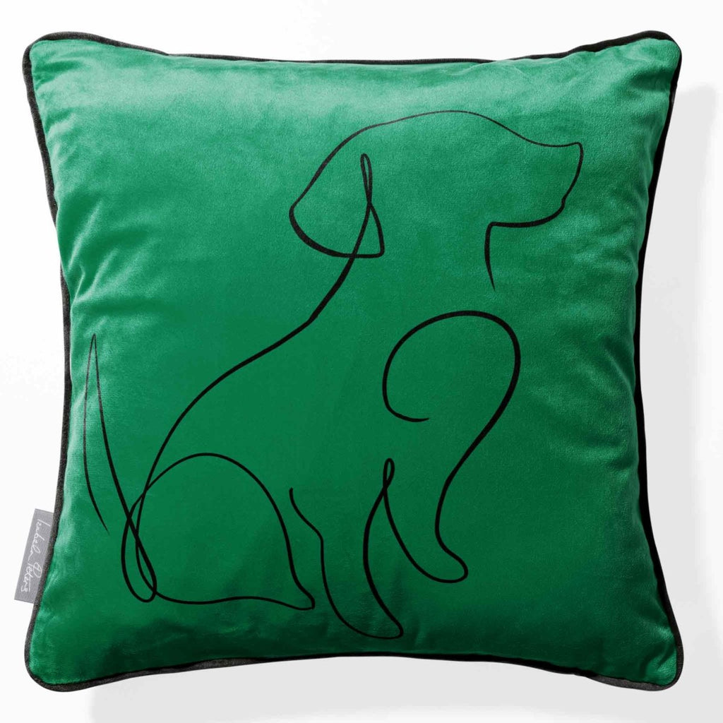 Dog | Sustainable Velvet Cushion - Emerald Green 40 x 40 cm Piped by Izabela Peters