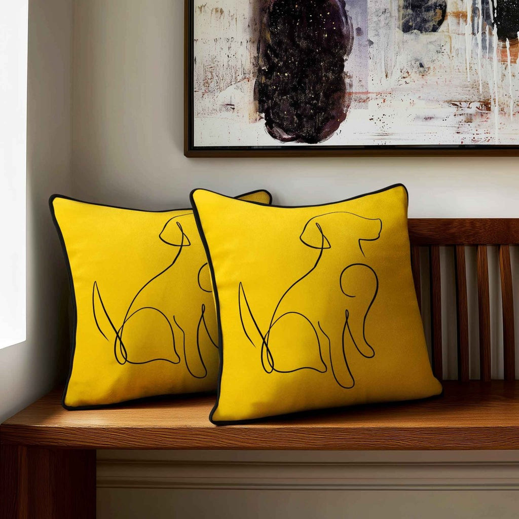 Dog | Sustainable Velvet Cushion - Mustard Ochre 40 x 40 cm Standard by Izabela Peters