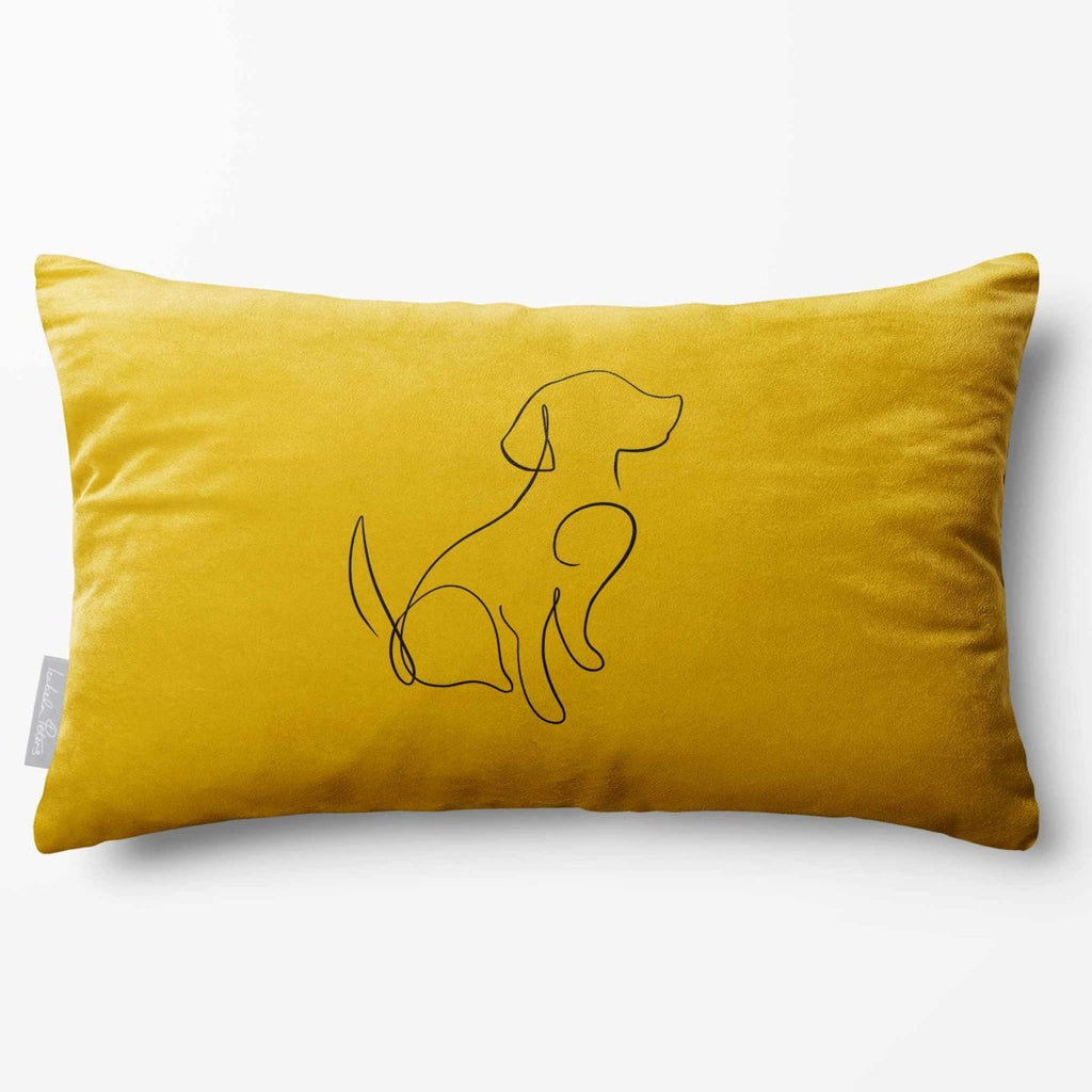 Dog | Sustainable Velvet Rectangle Cushion - Mustard Ochre 50 x 30 cm Standard by Izabela Peters