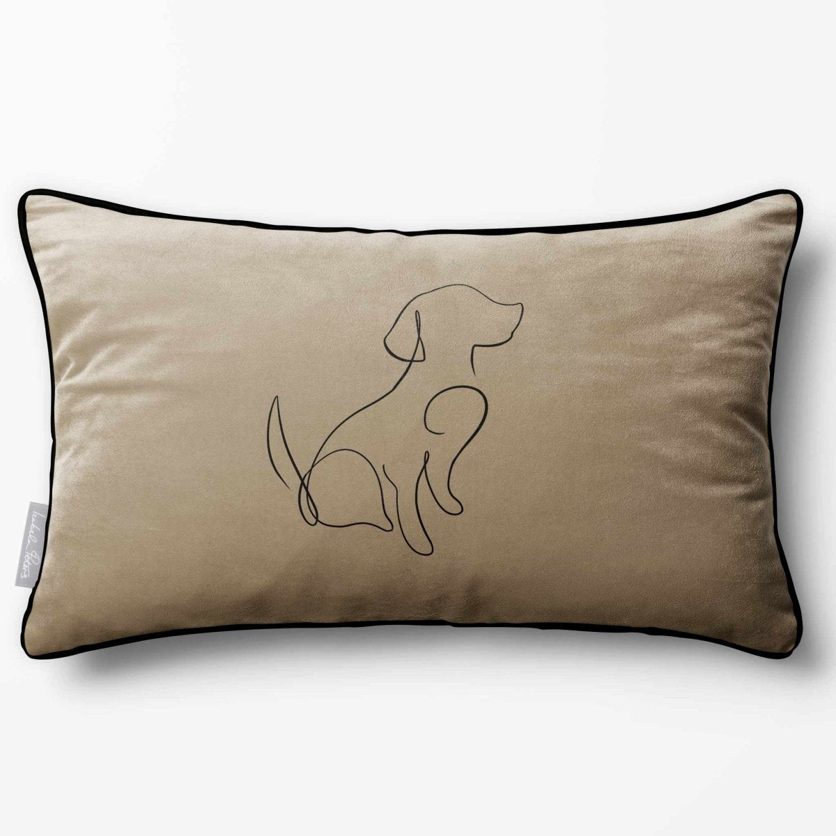 Dog | Sustainable Velvet Rectangle Cushion - Taupe 50 x 30 cm Piped by Izabela Peters