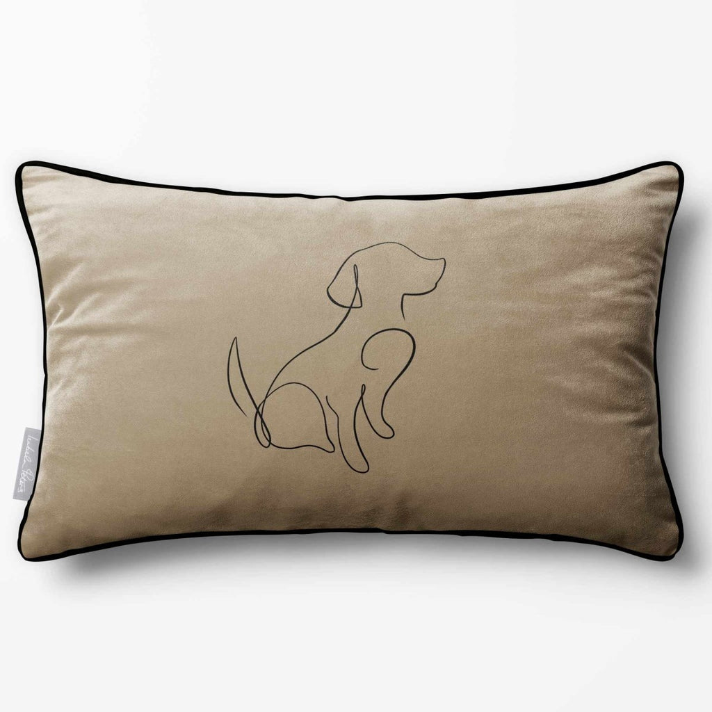 Dog | Sustainable Velvet Rectangle Cushion - Taupe 50 x 30 cm Piped by Izabela Peters