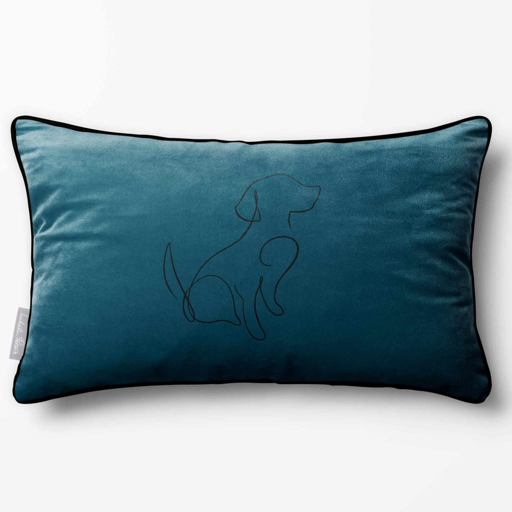 Dog | Sustainable Velvet Rectangle Cushion - Teal 50 x 30 cm Piped by Izabela Peters
