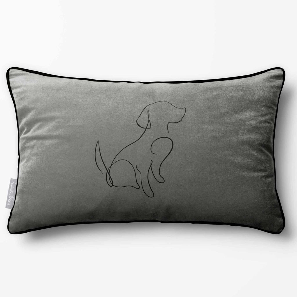 Dog | Sustainable Velvet Rectangle Cushion - Beluga 50 x 30 cm Piped by Izabela Peters