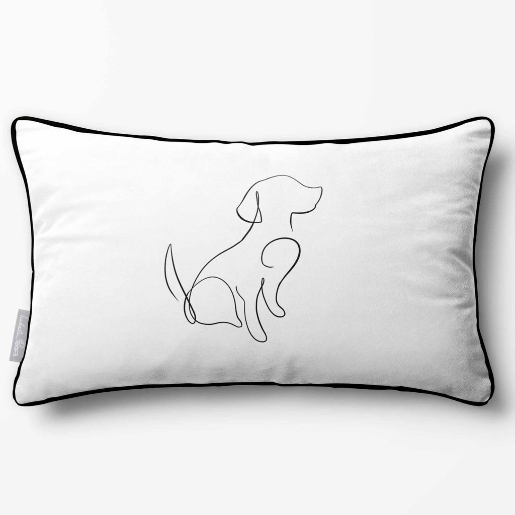 Dog | Sustainable Velvet Rectangle Cushion - White & Black 50 x 30 cm Piped by Izabela Peters