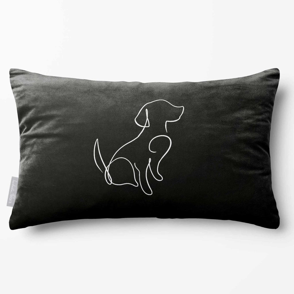 Dog | Sustainable Velvet Rectangle Cushion - Black & White 50 x 30 cm Standard by Izabela Peters