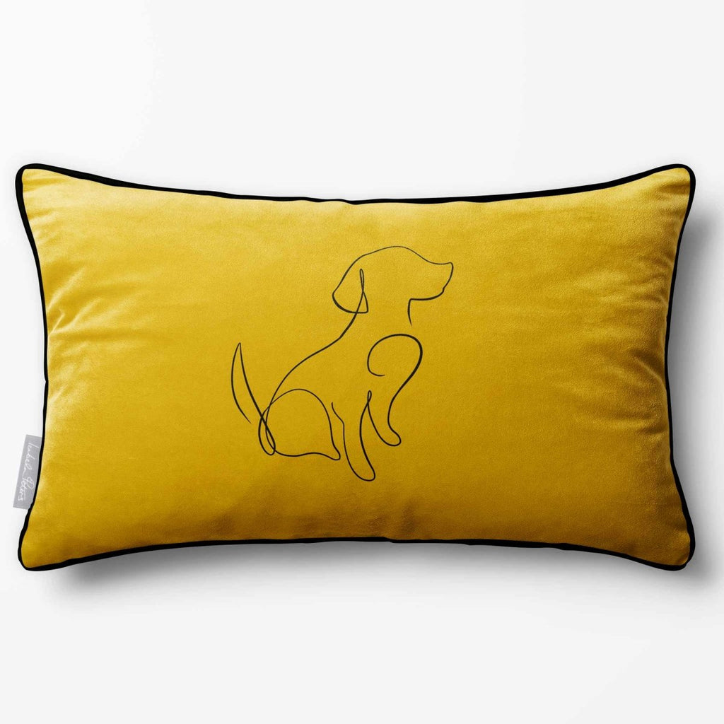 Dog | Sustainable Velvet Rectangle Cushion - Mustard Ochre 50 x 30 cm Piped by Izabela Peters