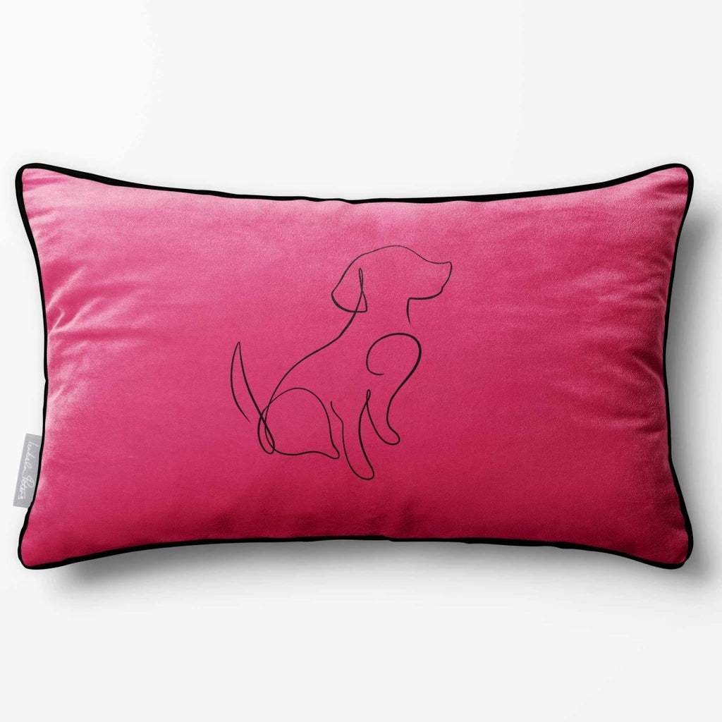 Dog | Sustainable Velvet Rectangle Cushion - Hot Pink 50 x 30 cm Piped by Izabela Peters