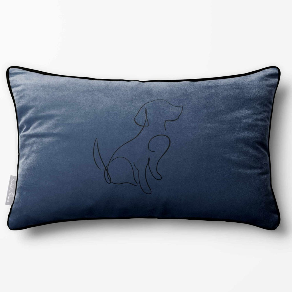 Dog | Sustainable Velvet Rectangle Cushion - Petrol Blue 50 x 30 cm Piped by Izabela Peters