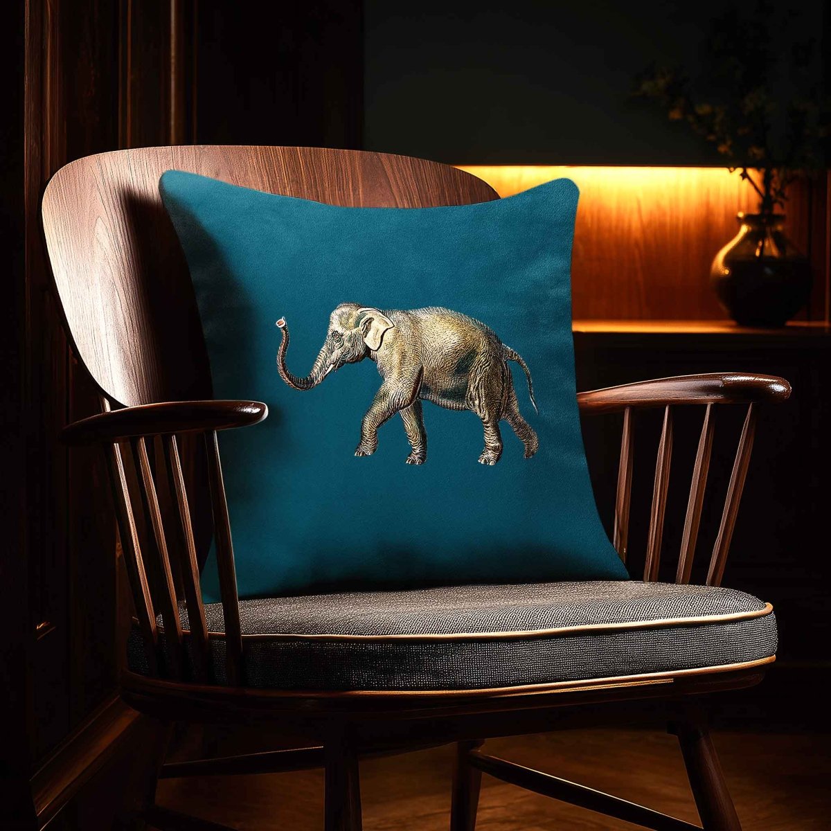 Elephant | Sustainable Velvet Cushion - Teal 40 x 40 cm Standard by Izabela Peters
