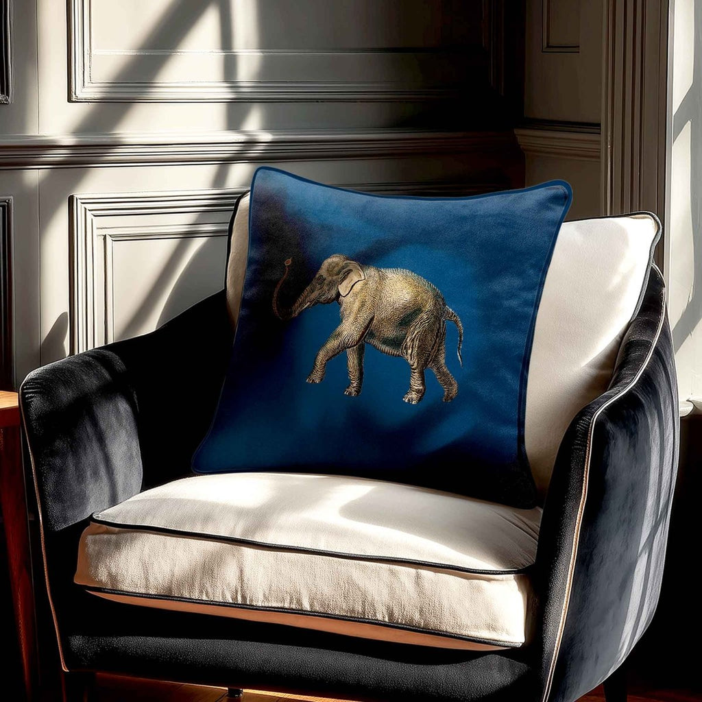 Elephant | Sustainable Velvet Cushion - Estate Blue 40 x 40 cm Standard by Izabela Peters