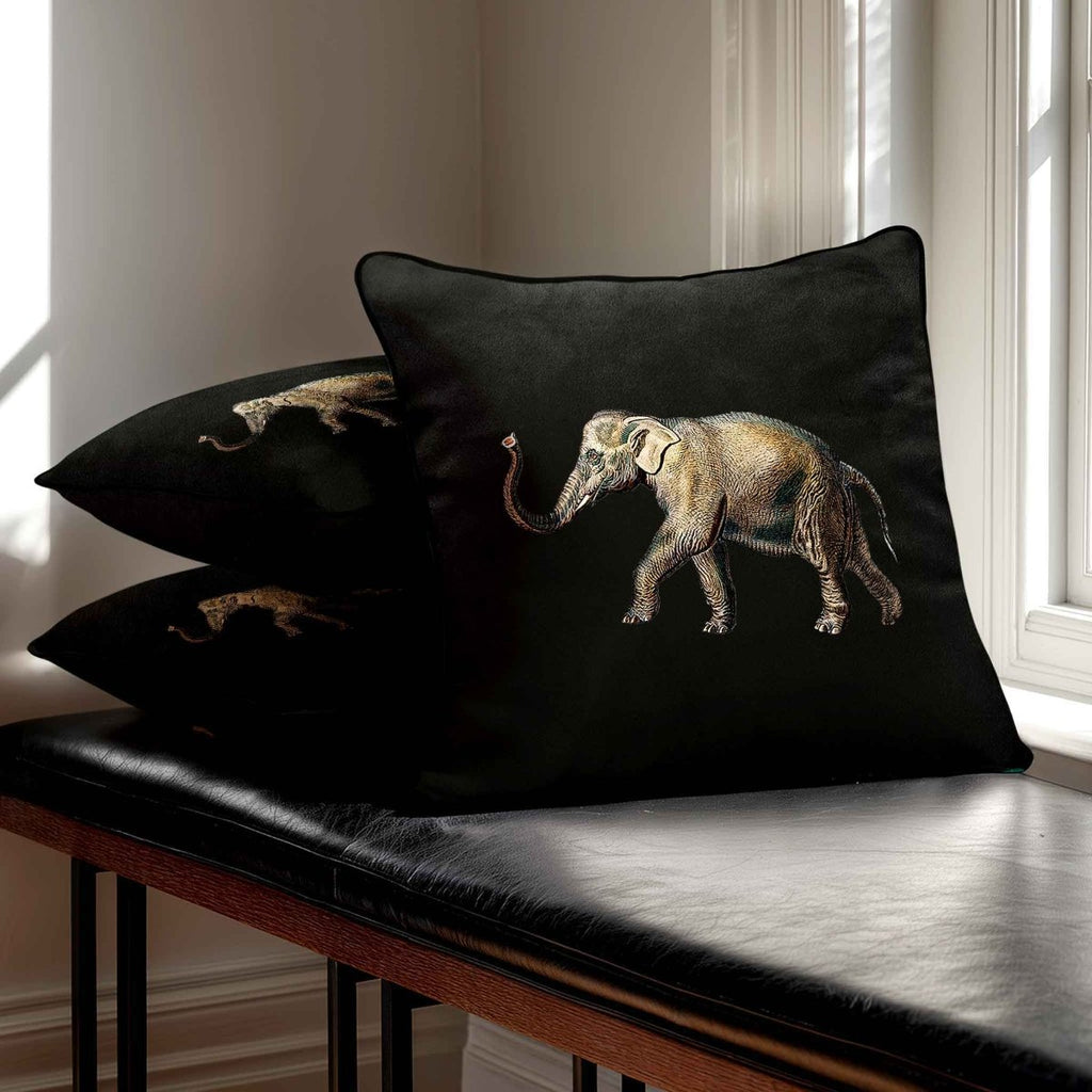 Elephant | Sustainable Velvet Cushion - Charcoal 40 x 40 cm Standard by Izabela Peters