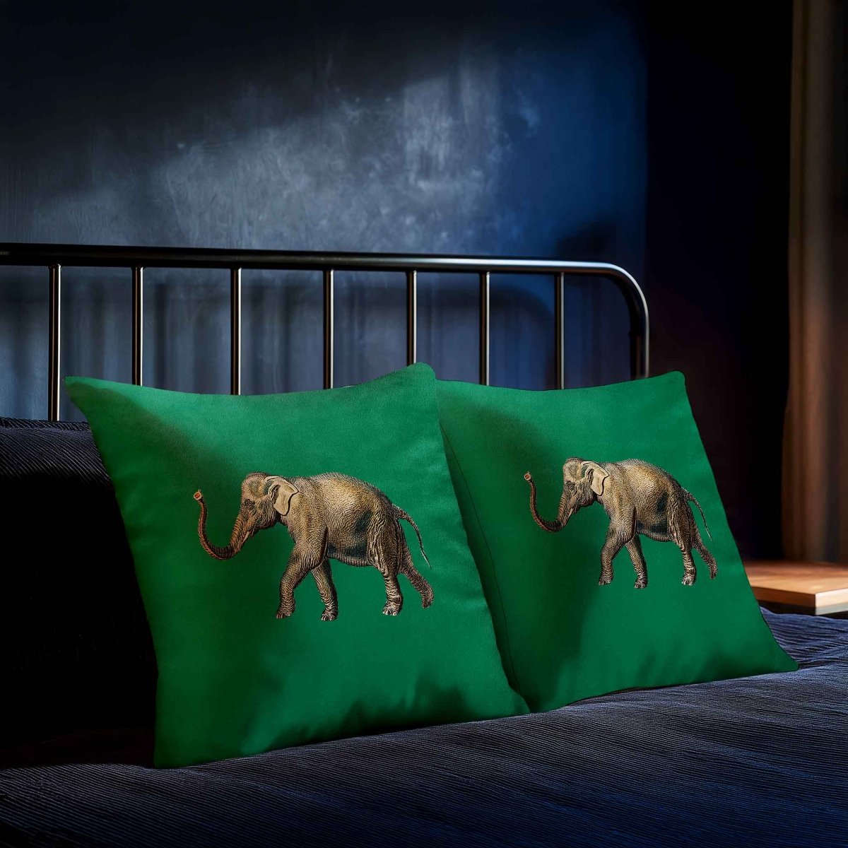 Elephant | Sustainable Velvet Cushion - Emerald Green 40 x 40 cm Standard by Izabela Peters