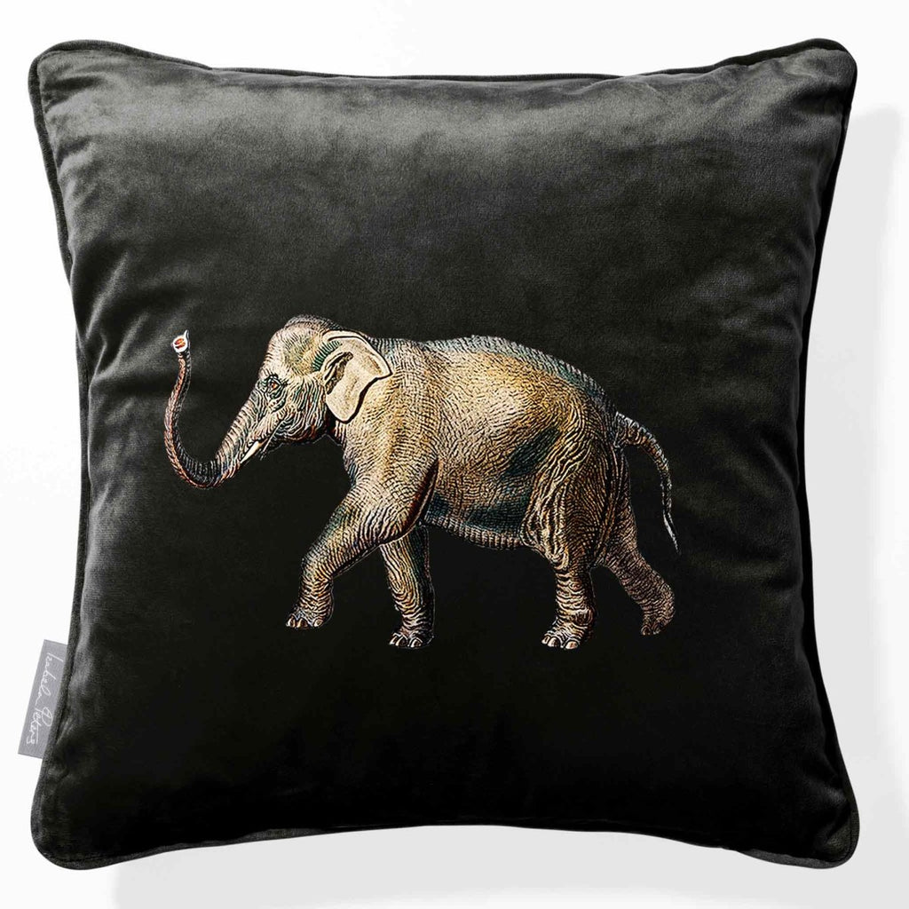 Elephant | Sustainable Velvet Cushion - Charcoal 40 x 40 cm Piped by Izabela Peters