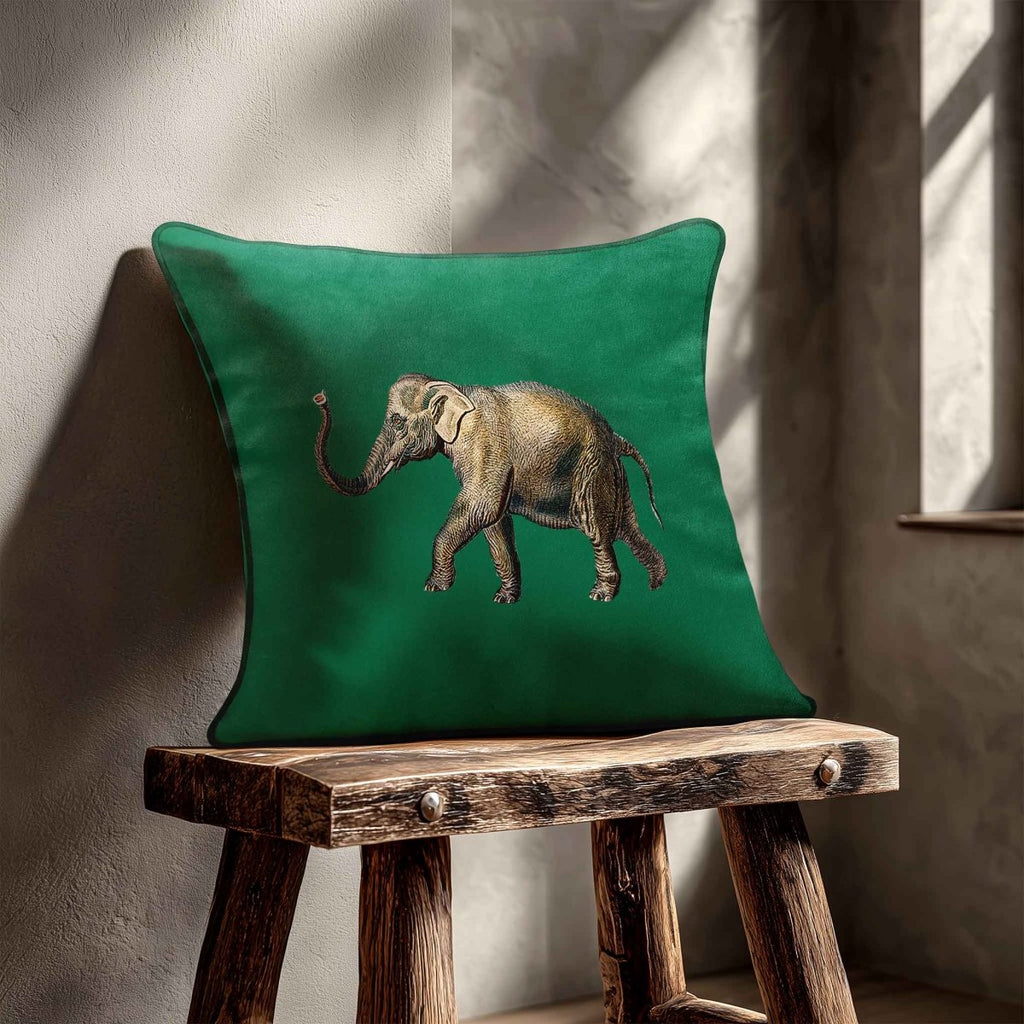 Elephant | Sustainable Velvet Cushion - Emerald Green 40 x 40 cm Standard by Izabela Peters
