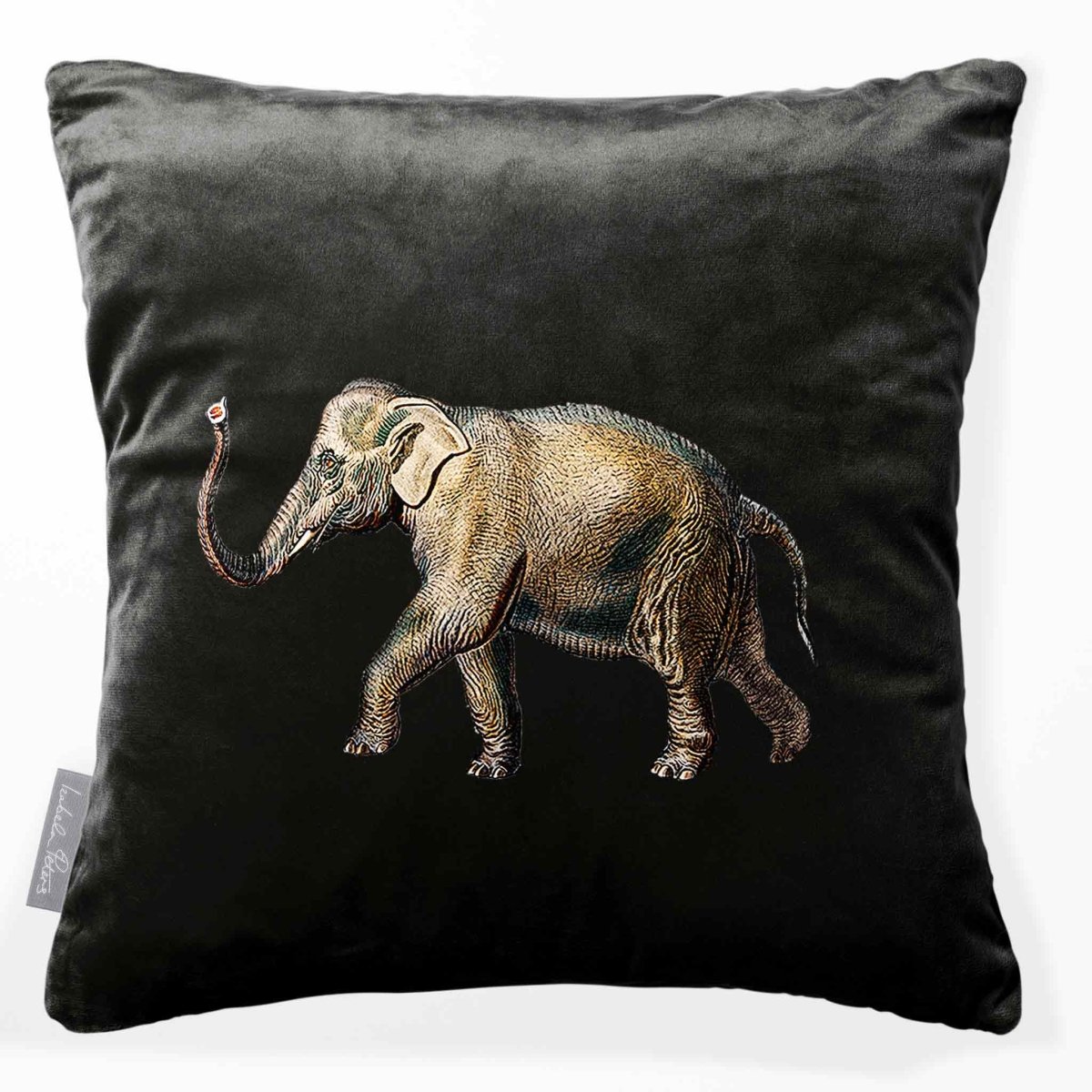 Elephant | Sustainable Velvet Cushion - Charcoal 40 x 40 cm Smooth by Izabela Peters