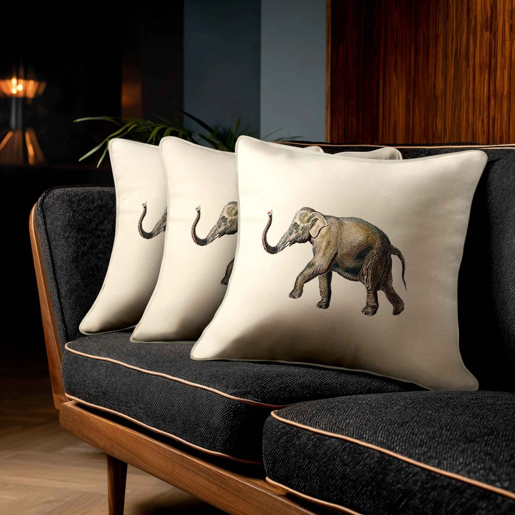 Elephant | Sustainable Velvet Cushion - Ivory Cream 40 x 40 cm Standard by Izabela Peters