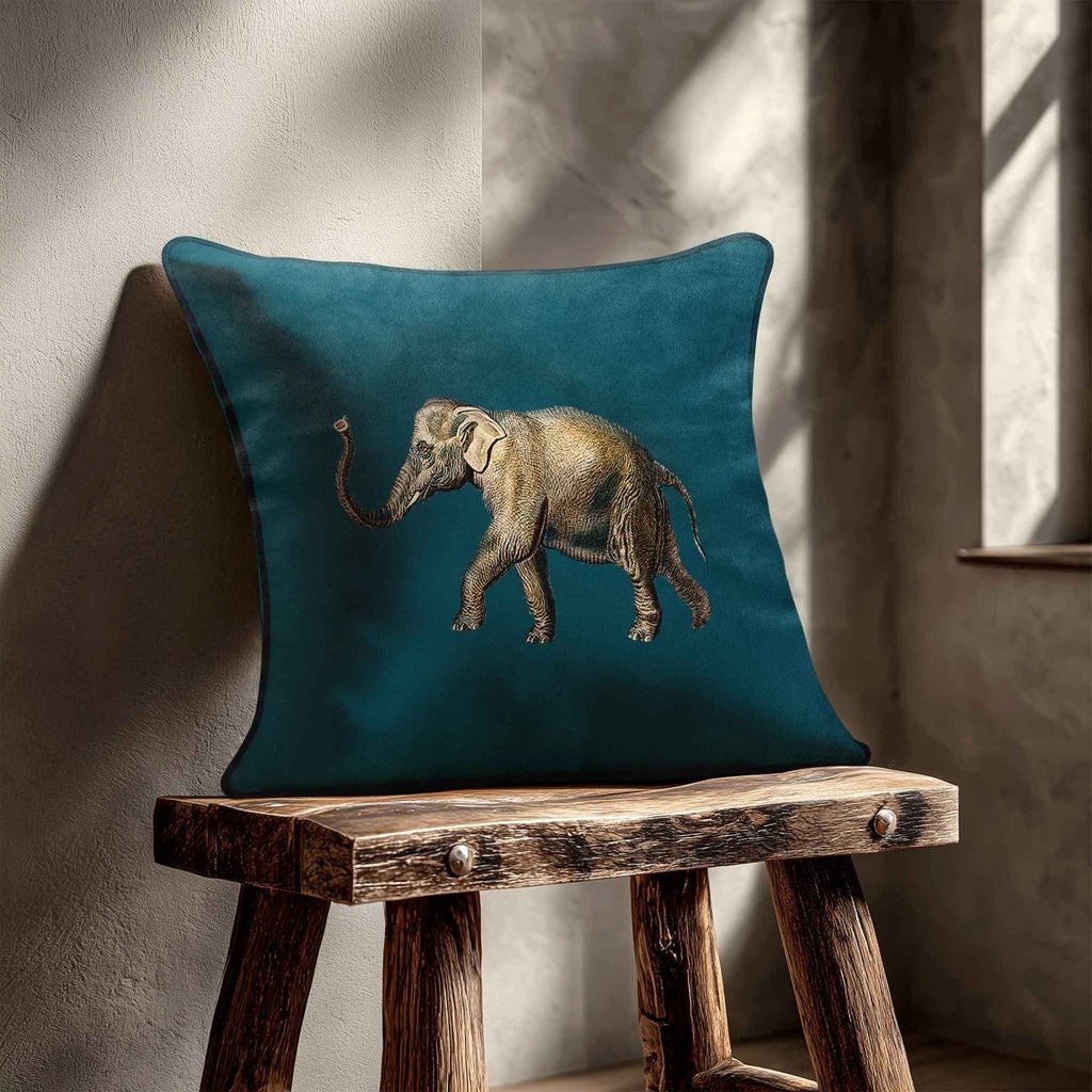 Elephant | Sustainable Velvet Cushion - Teal 40 x 40 cm Standard by Izabela Peters