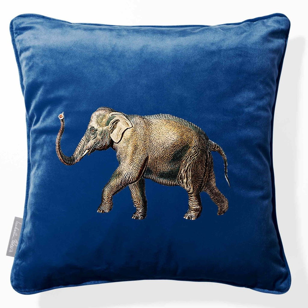 Elephant | Sustainable Velvet Cushion - Estate Blue 40 x 40 cm Piped by Izabela Peters