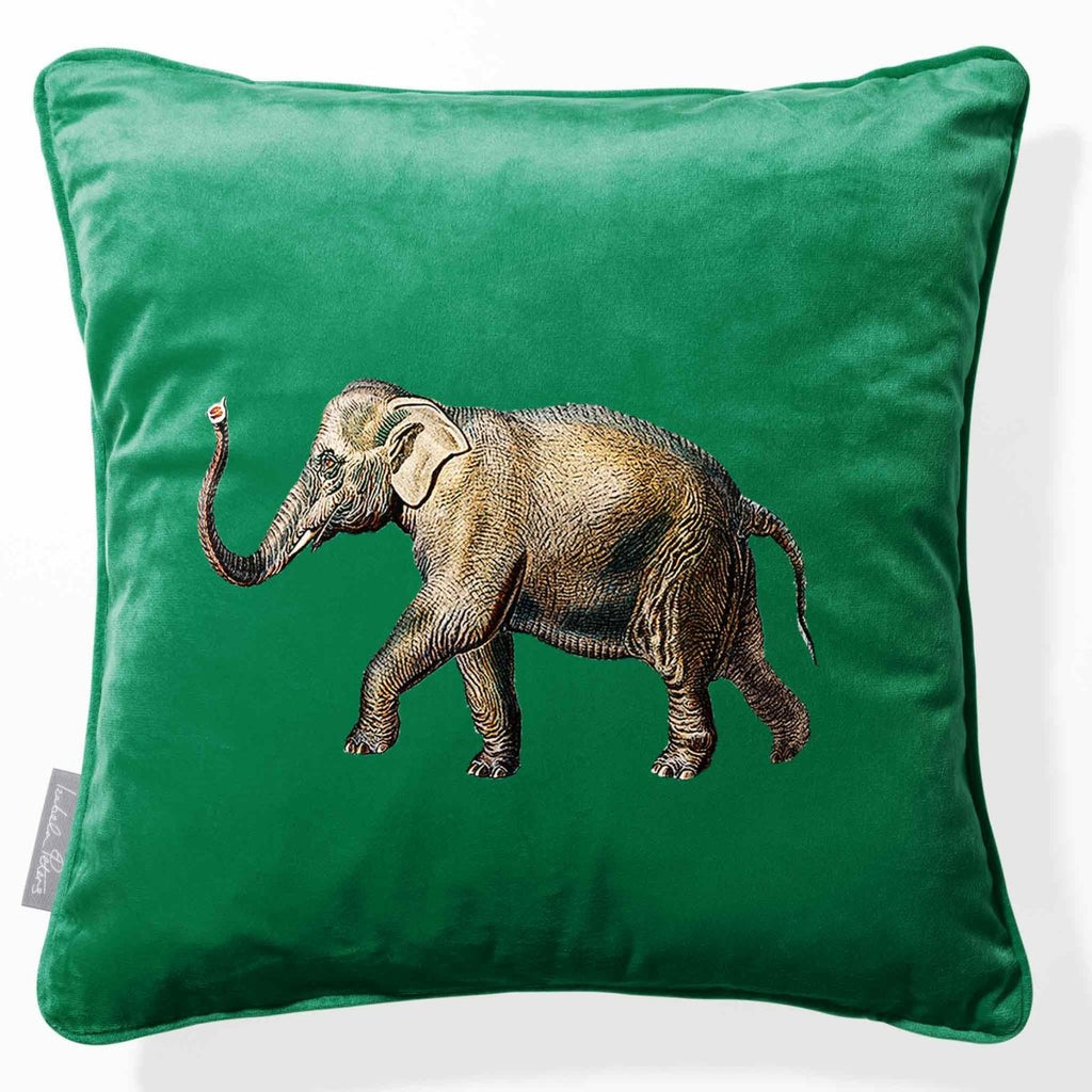 Elephant | Sustainable Velvet Cushion - Emerald Green 40 x 40 cm Piped by Izabela Peters