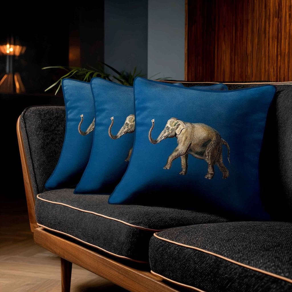 Elephant | Sustainable Velvet Cushion - Estate Blue 40 x 40 cm Standard by Izabela Peters