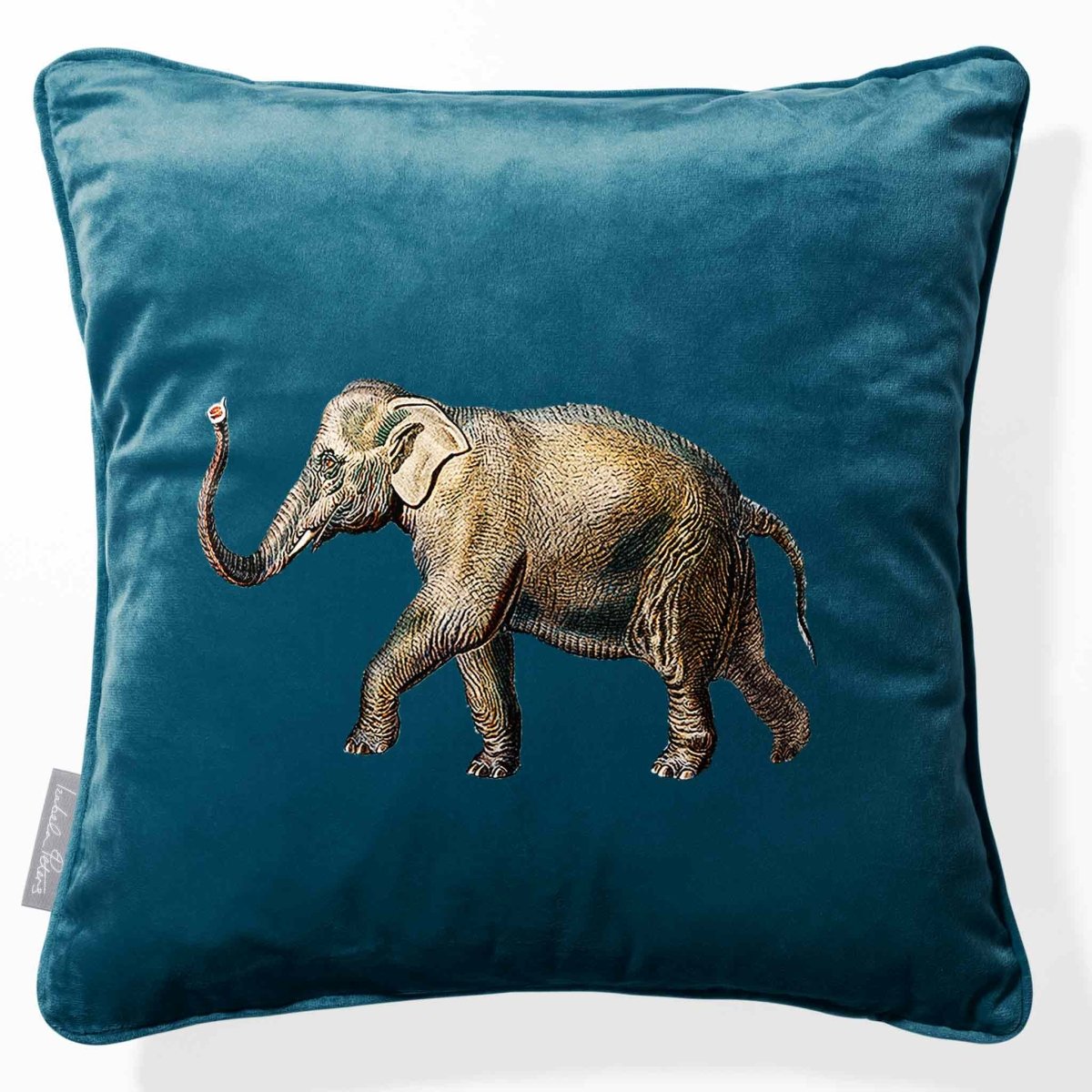 Elephant | Sustainable Velvet Cushion - Teal 40 x 40 cm Piped by Izabela Peters
