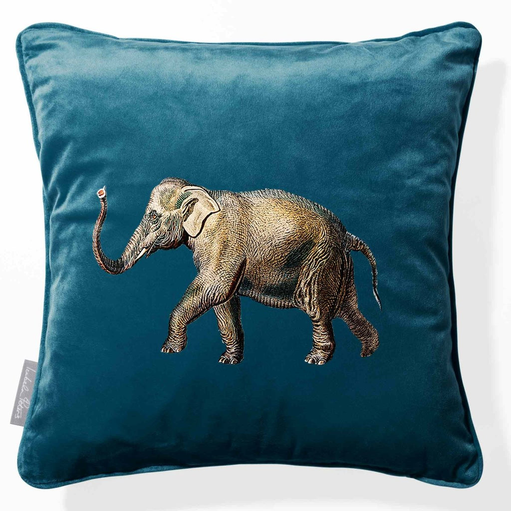 Elephant | Sustainable Velvet Cushion - Teal 40 x 40 cm Piped by Izabela Peters