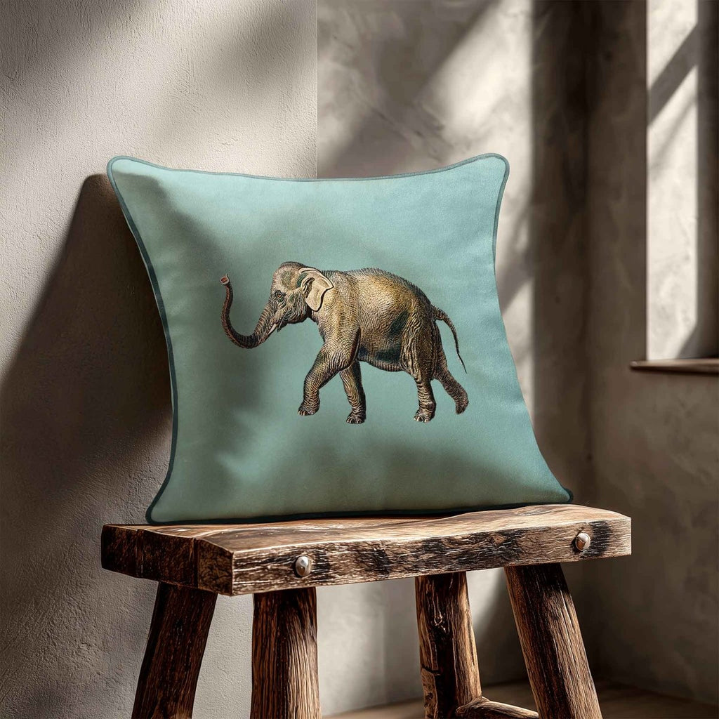 Elephant | Sustainable Velvet Cushion - Blue Surf 40 x 40 cm Standard by Izabela Peters