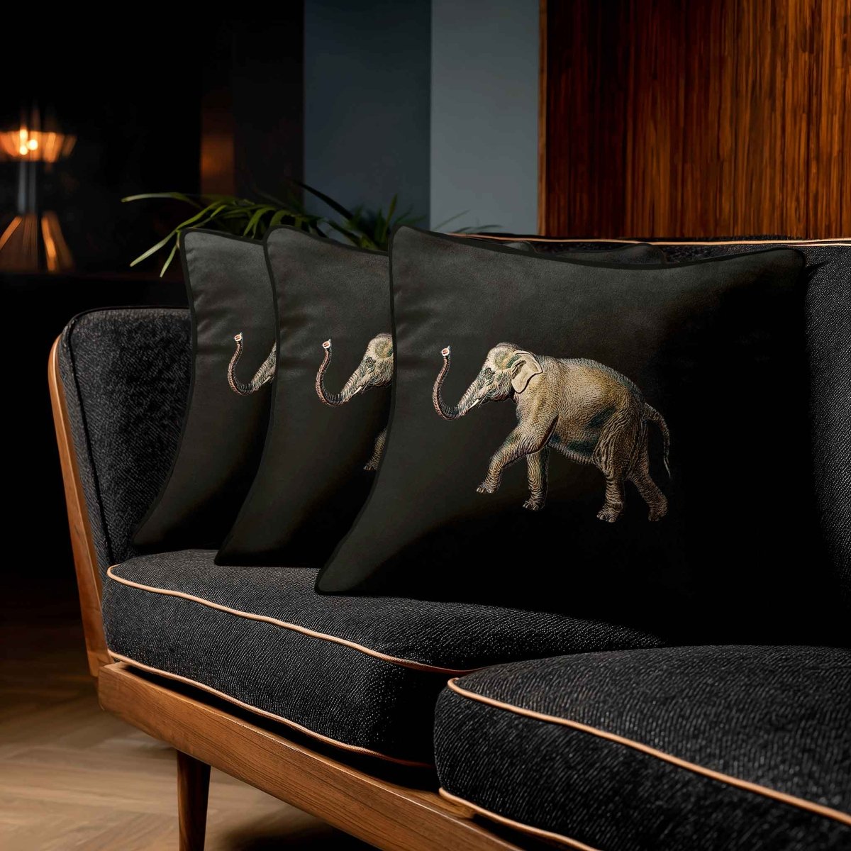 Elephant | Sustainable Velvet Cushion - Charcoal 40 x 40 cm Standard by Izabela Peters