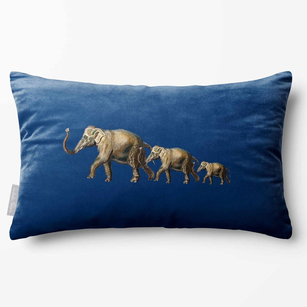 Elephants | Sustainable Velvet Rectangle Cushion - Estate Blue 50 x 30 cm Standard by Izabela Peters