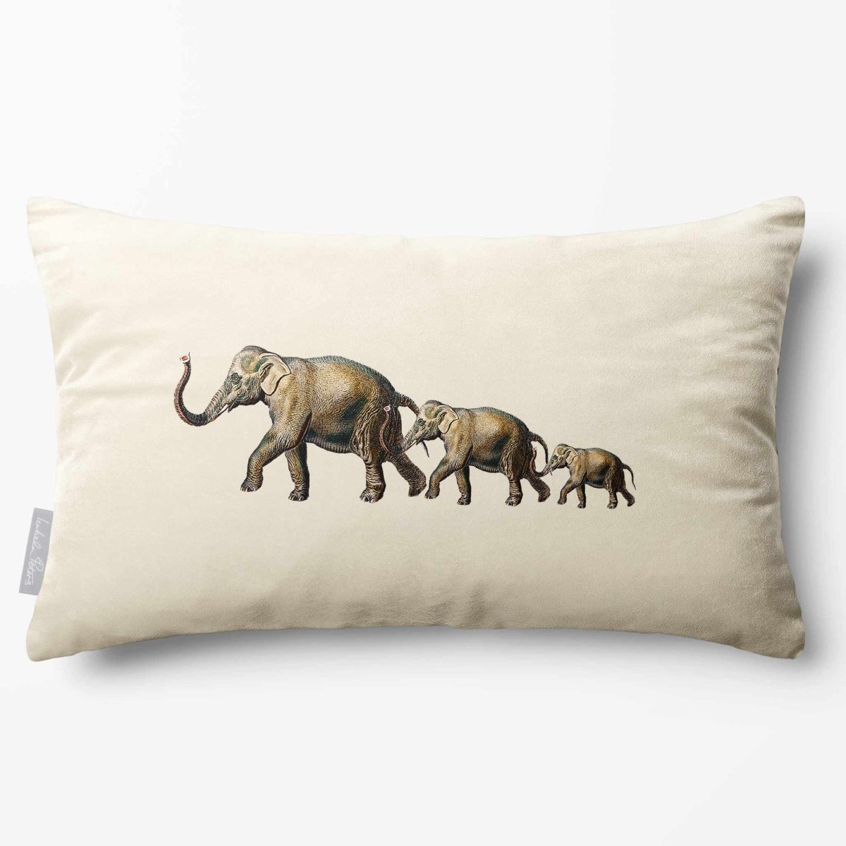 Elephants | Sustainable Velvet Rectangle Cushion - Ivory Cream 50 x 30 cm Standard by Izabela Peters