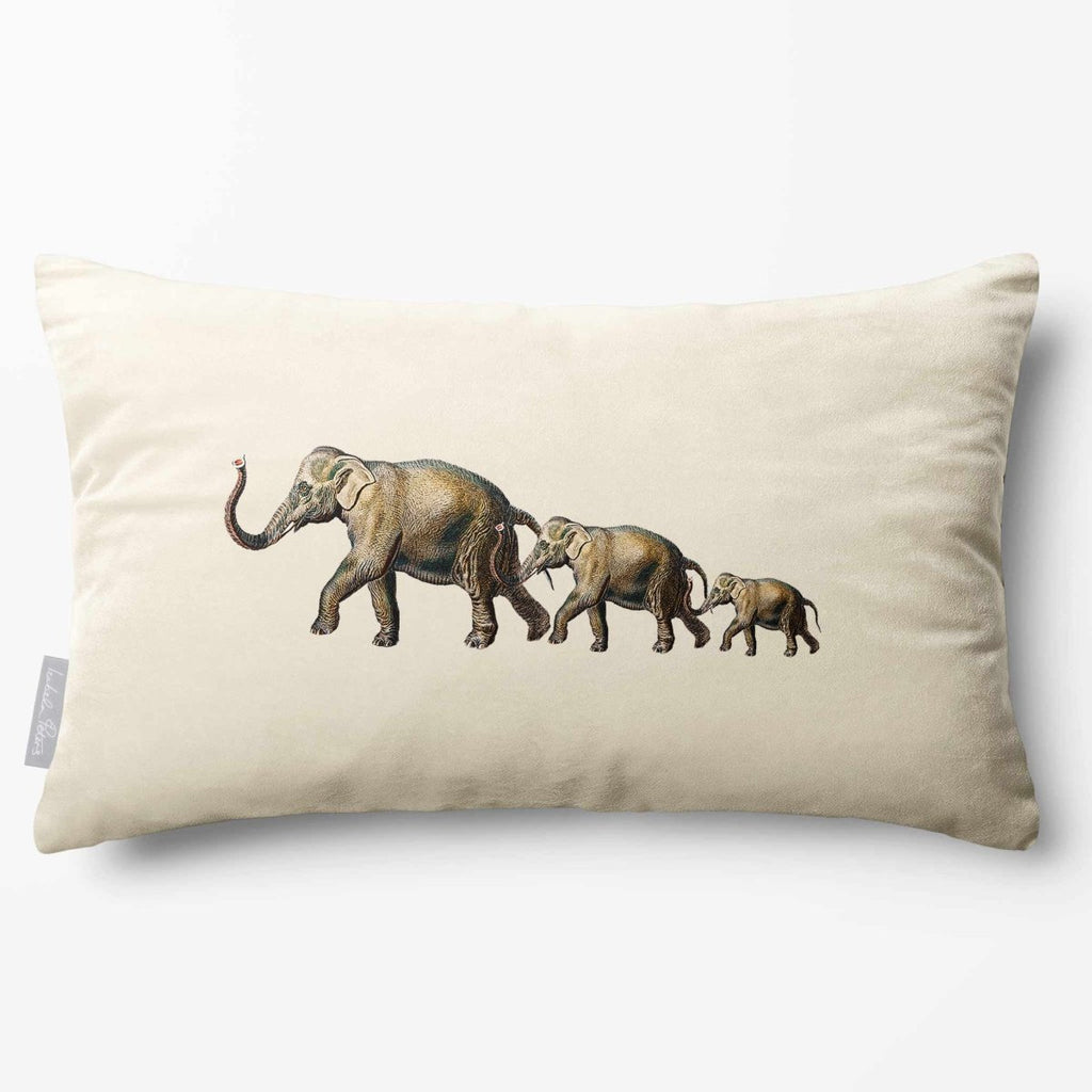 Elephants | Sustainable Velvet Rectangle Cushion - Ivory Cream 50 x 30 cm Standard by Izabela Peters
