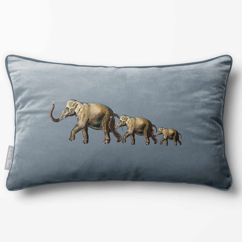 Elephants | Sustainable Velvet Rectangle Cushion - French Grey 50 x 30 cm Piped by Izabela Peters