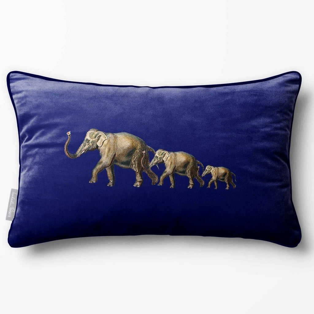 Elephants | Sustainable Velvet Rectangle Cushion - Midnight 50 x 30 cm Piped by Izabela Peters