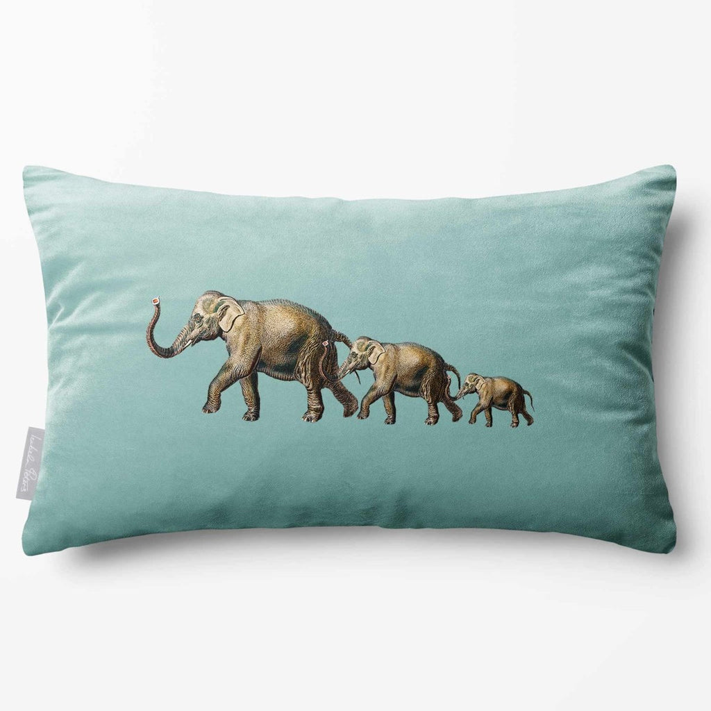 Elephants | Sustainable Velvet Rectangle Cushion - Blue Surf 50 x 30 cm Standard by Izabela Peters